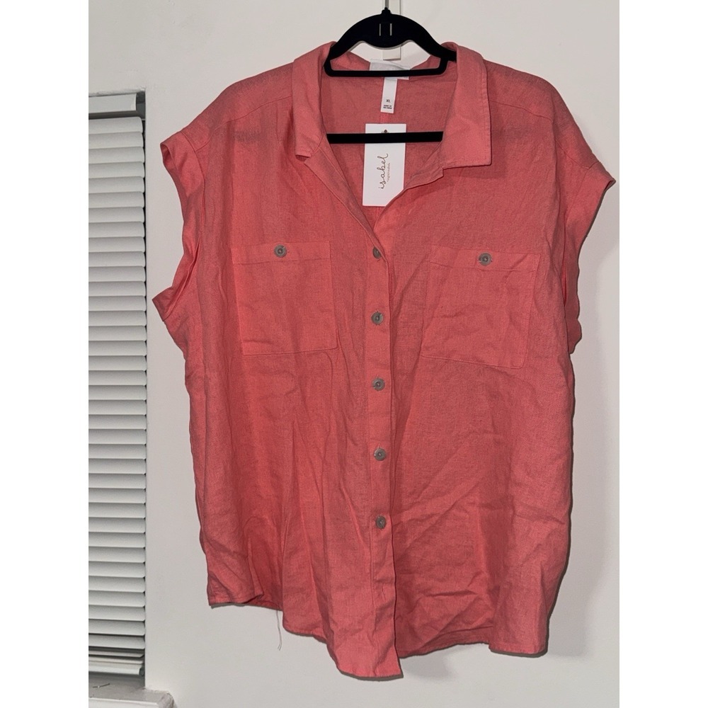 Isabel Maternity - Short Sleeve Linen Button-Up Maternity Shirt- XS - Picture 7 of 10